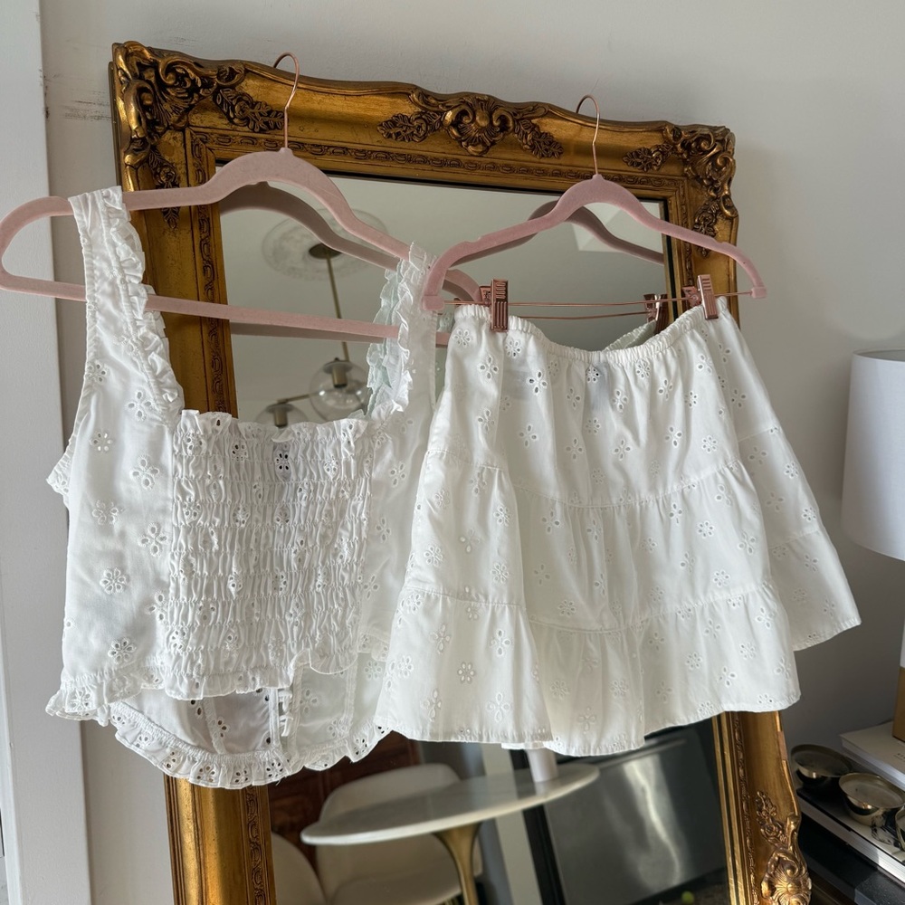 H&M White Eyelet Lace-Up Mini Skirt Set - Picture 5 of 5